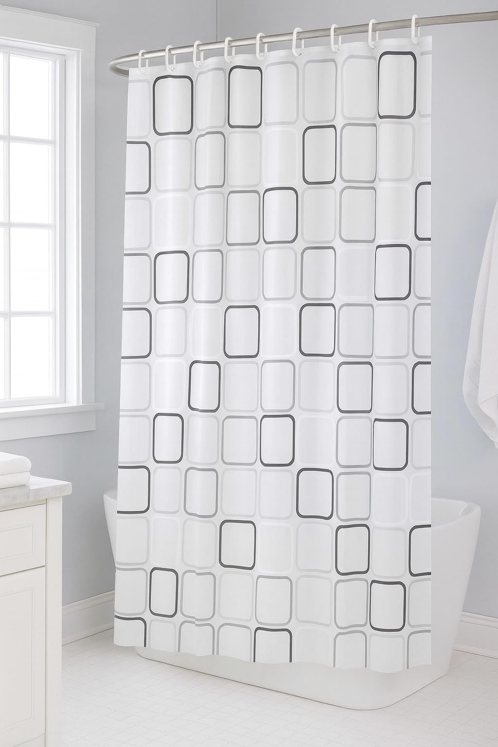 Adore Home Printed Shower Curtains Modern Designs 12 Ring Hooks 180x180cm, Slate Blocks