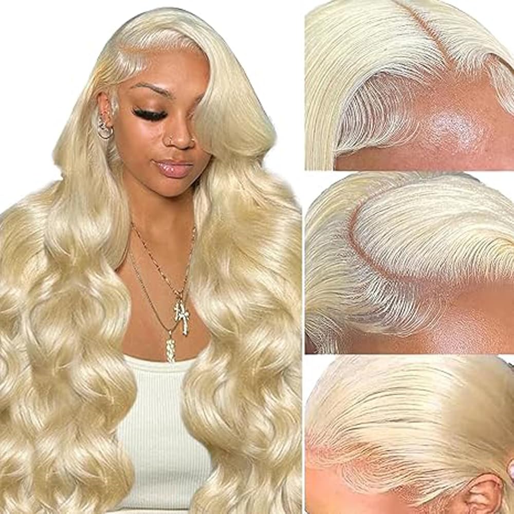 13x6 Swiss Lace Front Perücke Damen Wig Water Wave Glueless Wig #613 Light Blonde Brazilian Virgin Human Hair Pre Plucked With Natural Hairline 20 Inch