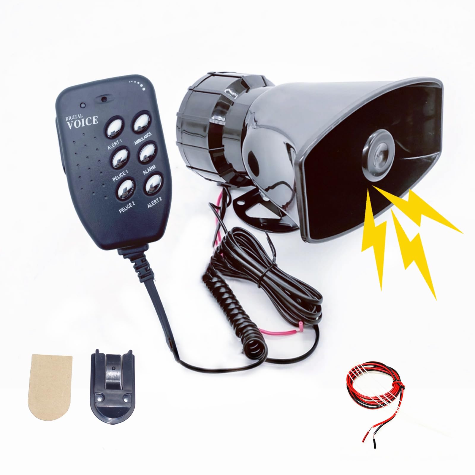 Avertisseur sonore de police 6 tons 12 V - Klaxon électrique - Installation facile - 135 dB - Volume réglable - Noir - Pour voiture, bateau, bateau, etc