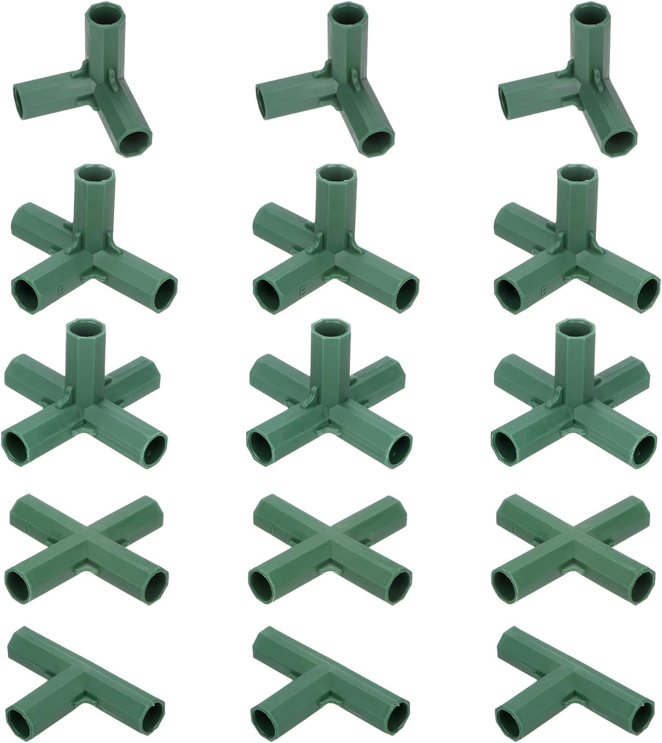M METERXITY 15 Pcs 16mm Greenhouse Frame Building Connectors, 5 Types Pipe Fitting for Grape Trellis/Sunscreen Shed/Gardening Plant Stakes, Greenhouse Accessories [Green]