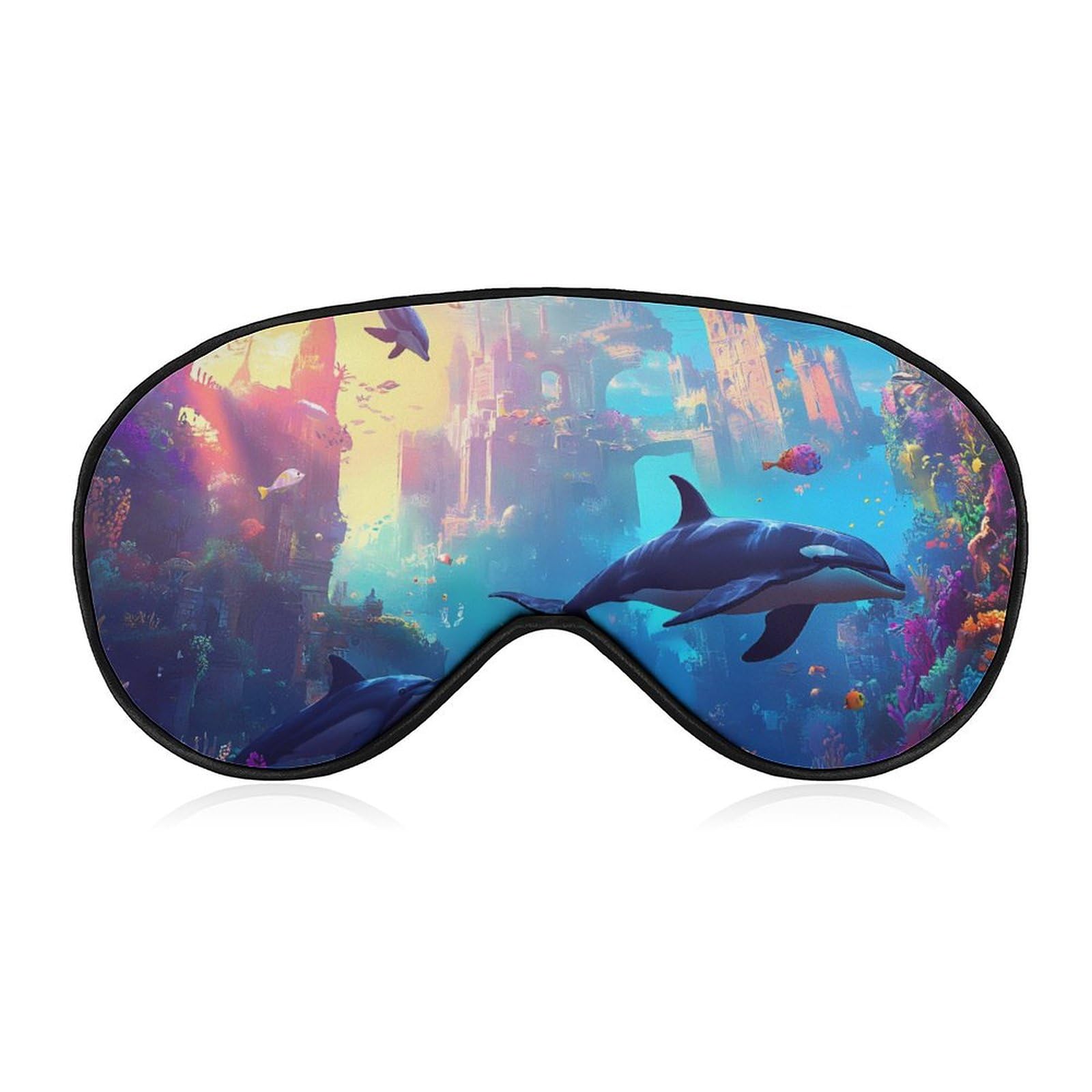 Underwater Castle Dolphins and Orcas Sleep Mask Eye Shade Cover Adjustable Strap for Travel Lunch Break Women Men