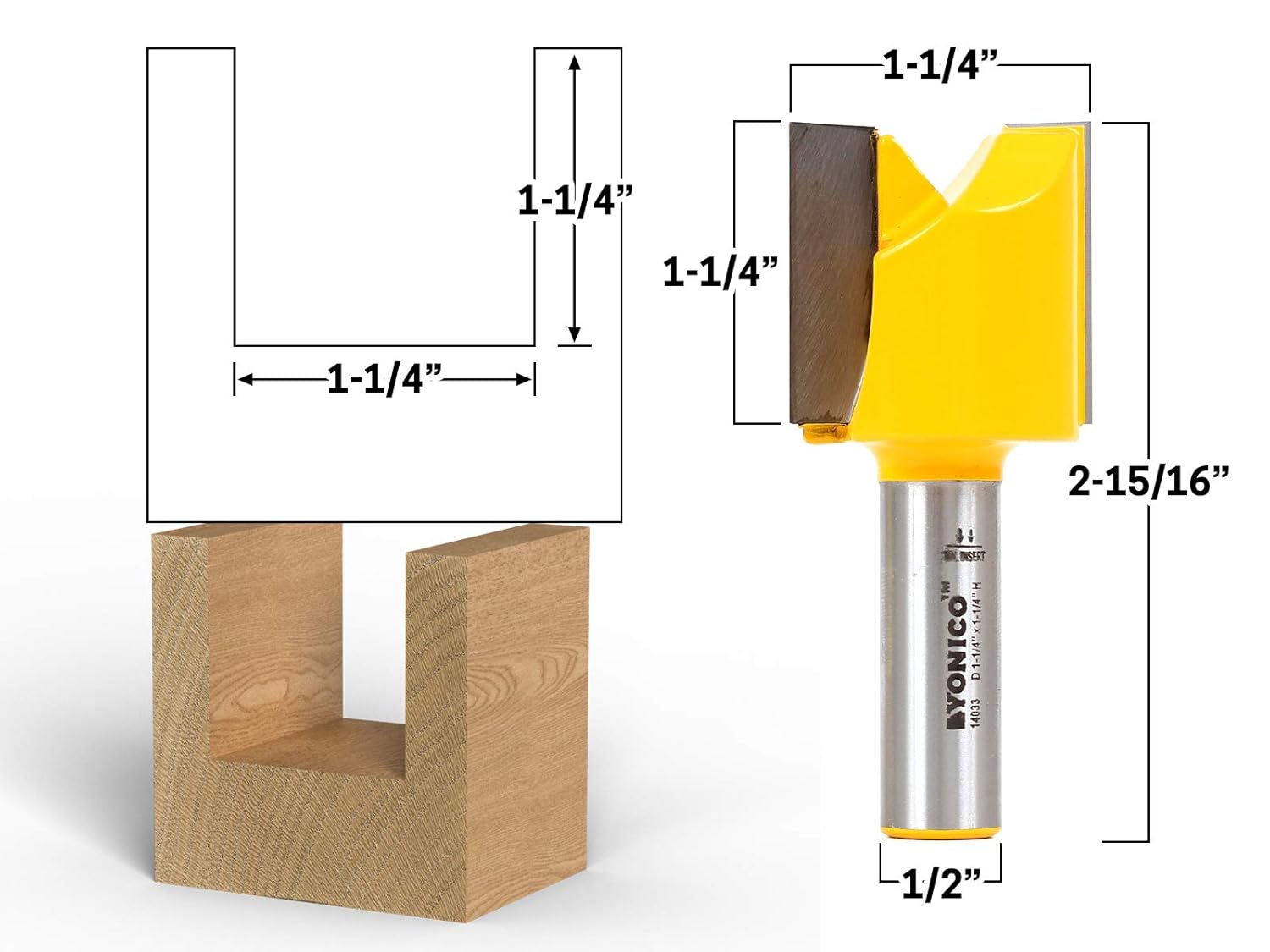 YONICO Router Bits Straight Bit 1-1/4-Inch X 1-1/4-Inch 1/2-Inch Shank 14033