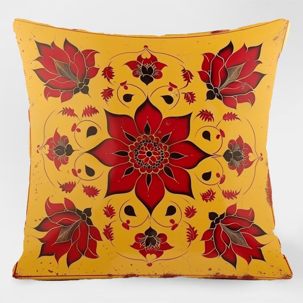 Poszewki na poduszki 66 x 66 cm, pomarańczowe poduszki zewnętrzne wodoodporne kwadratowe poszewki na poduszki 4 sztuki, kwiatowy nadruk dwustronny dekoracyjne poszewki na poduszki do dekoracji domu