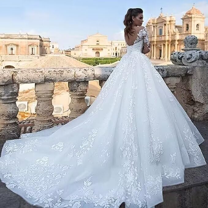 Wedding Dresses for Women Floral Lace Appliques Tulle A Line Bridal Gown for Bride2
