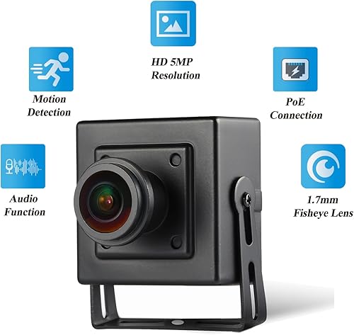 Miniatura 2 de TSEye Fisheye - Mini cámara IP PoE, micrófono integrado, Ultra HD 2880 x 1620P 20 fps, lente panorámica de ojo de pez de 0.067 in, cámara de