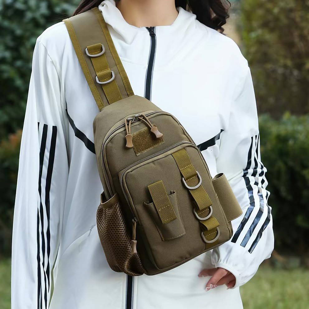 KCKEYS Tactical Sling Backpack, Crossbody Chest Bag, Military Daypack for Hiking Fishing, Available in Black, Khaki, Blue Camo (Khaki) image 4