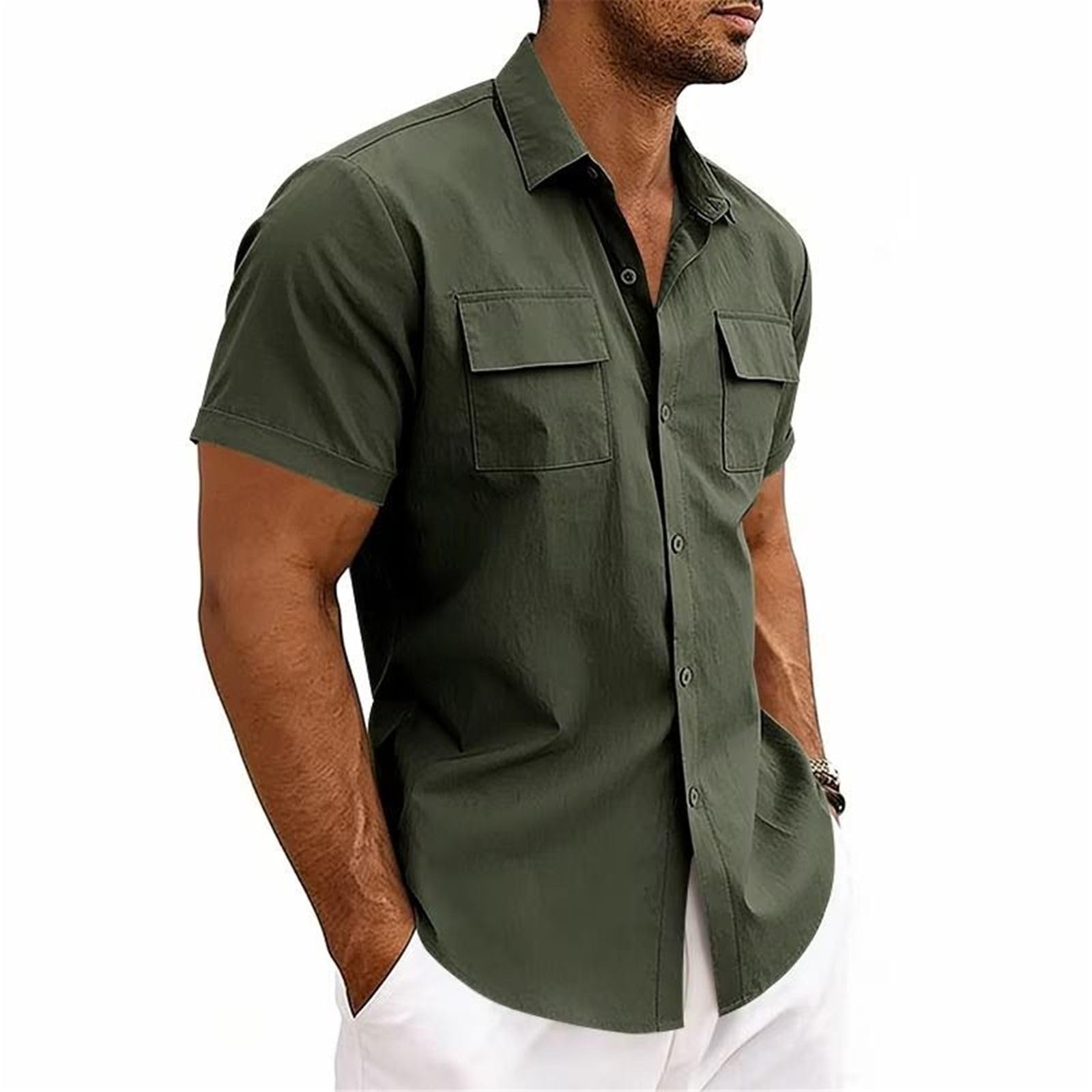Chemise de Travail Homme, Double Poche Extensible sans Faux Plis Manches Courtes décontractée