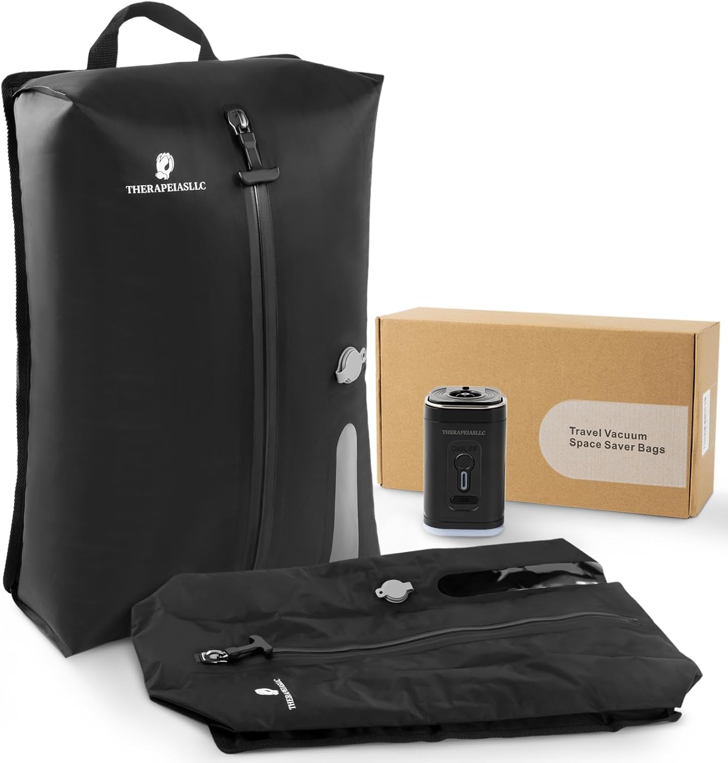 Vacuum Compression Bags for Travel with Usb Electric Pump, Reusable & Space Saver Vacuum Storage Bags with Waterproof Zipper for Duitcase and Backpack, Black (2Pack+Pump)