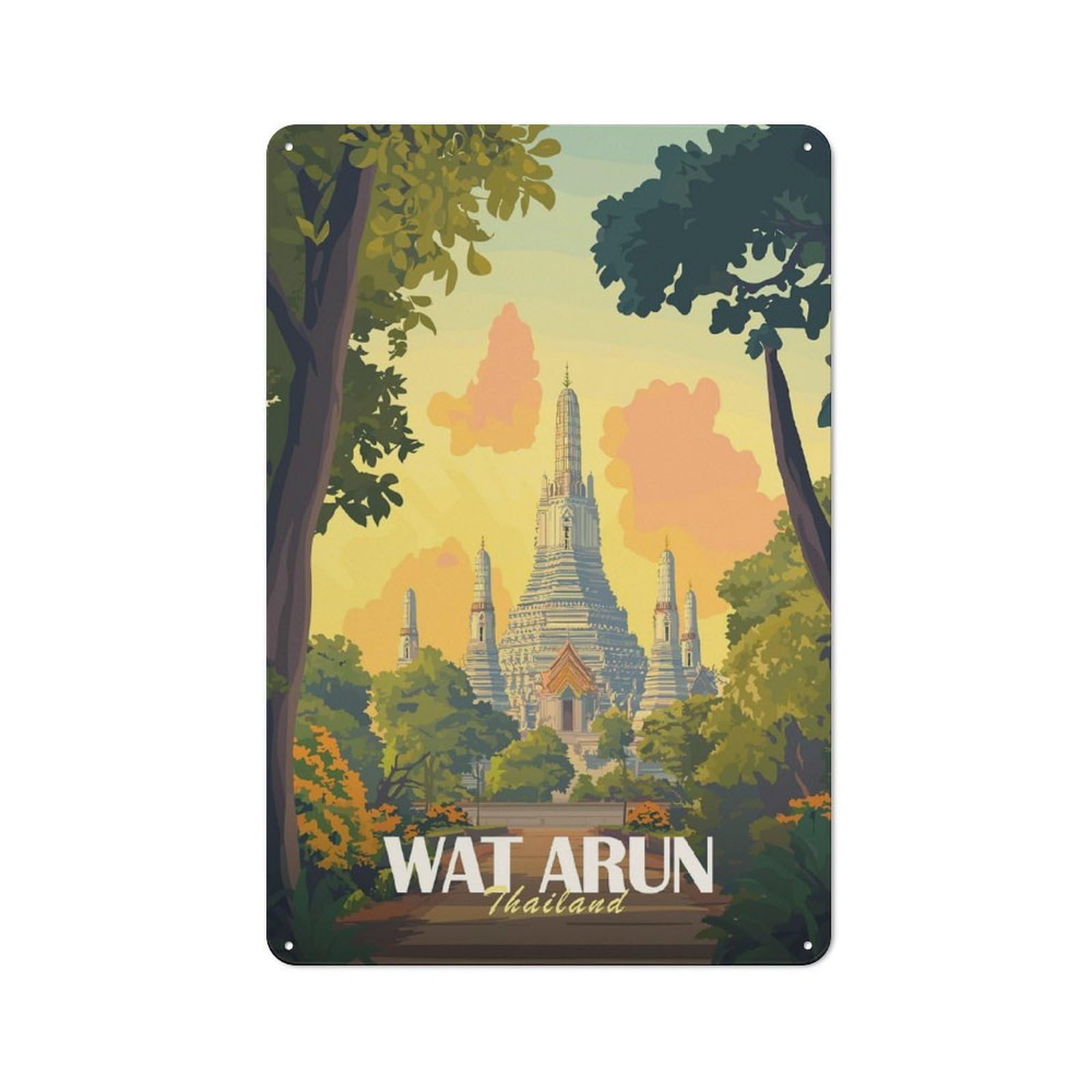 Modern Vintage Wat Arun Temple, Thailand Office Metal Sign 30x20cm, Creative Space Decor for Hobby Room, Office, Lounge Or Living Room