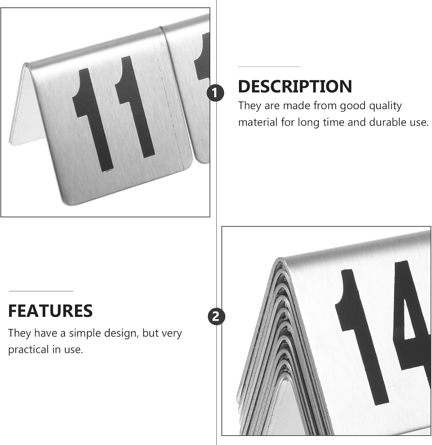 10pcs Stainless Steel Tabletop Red Digits, Restaurant Table Numbers for Dining, Sturdy Desktop Signage for Food Service Use (11-20)