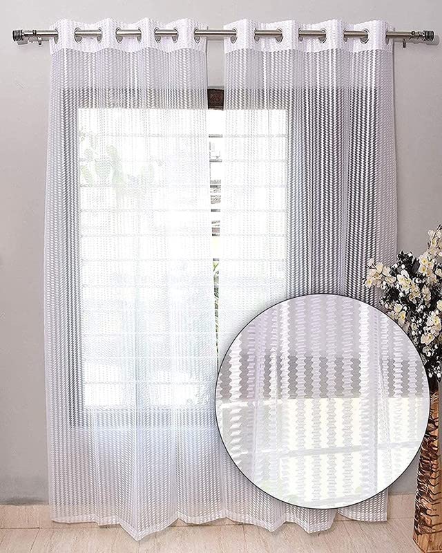 Image of Eyelet Polyester Tissue Curtain (White, 5 Feet) - Set of 1
