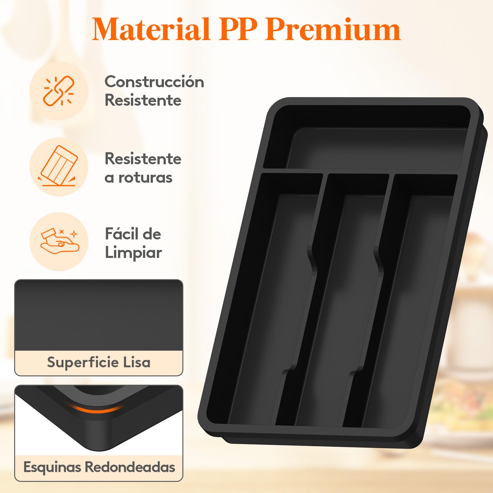 Lifewit Pequeño Bandeja para Cubiertos, Porta Cubiertos con 4 Compartimentos, Cajon Organizador Cubiertos de 19,8 x 31,5 cm, Separador Cubiertos Cocina Plástico con Cuchara, Tenedor, Cuchillo, Negro