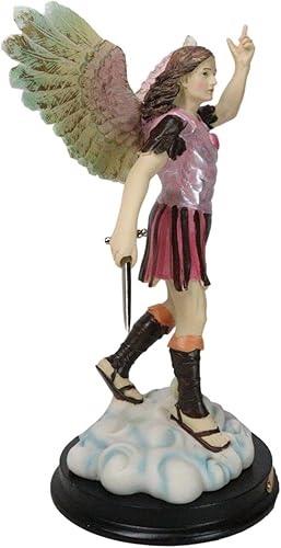 Miniatura 6 de Ebros - Espada de arcángel colorido Chamuel con corazón rojo, estatua de armadura rosa de 10 pulgadas de alto, figura de ángel Camiel, compasión y