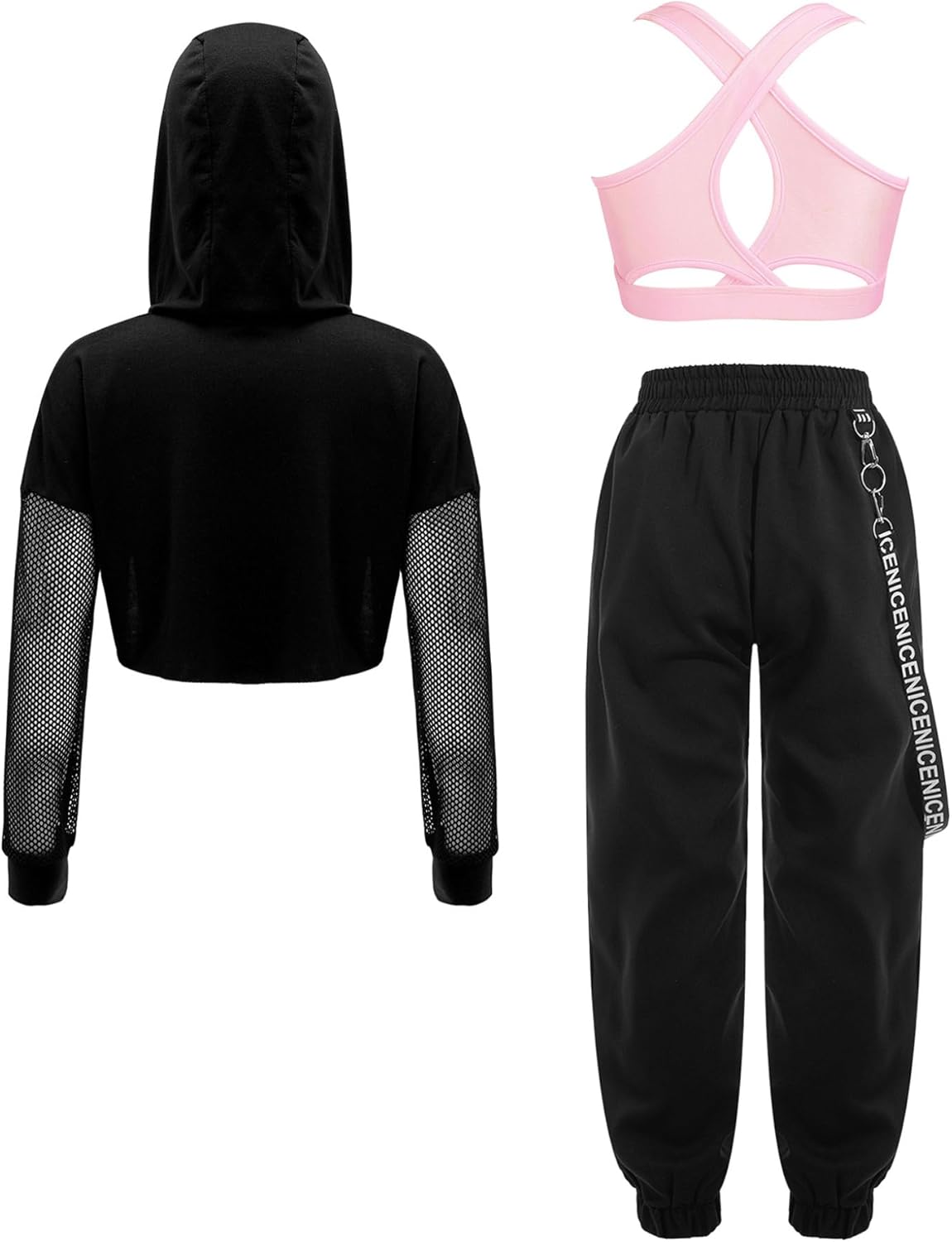 Big Girls Modern Jazz Hiphop Dance Outfit Hoodie Sweatshirts Sports Bra with Jogger Pants
