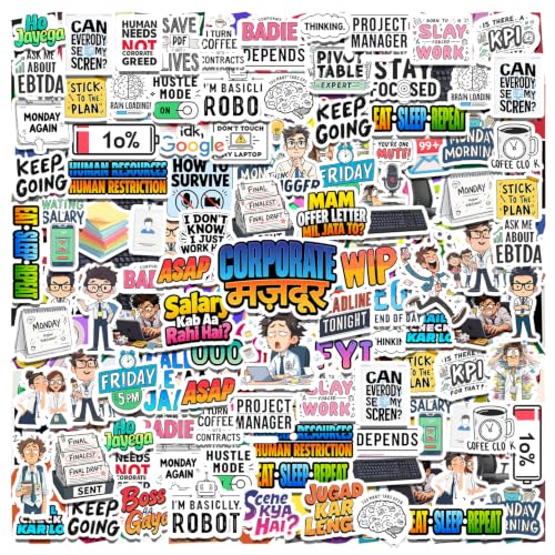 Image of Corporate Life Vinyl Sticker Pack of 65 | Waterproof Funny Office & Work Meme Stickers for Laptop, Water Bottle, Notebook, Journal, Phone, Desk, Helmet & Suitcase | Employee, Manager & Productivity