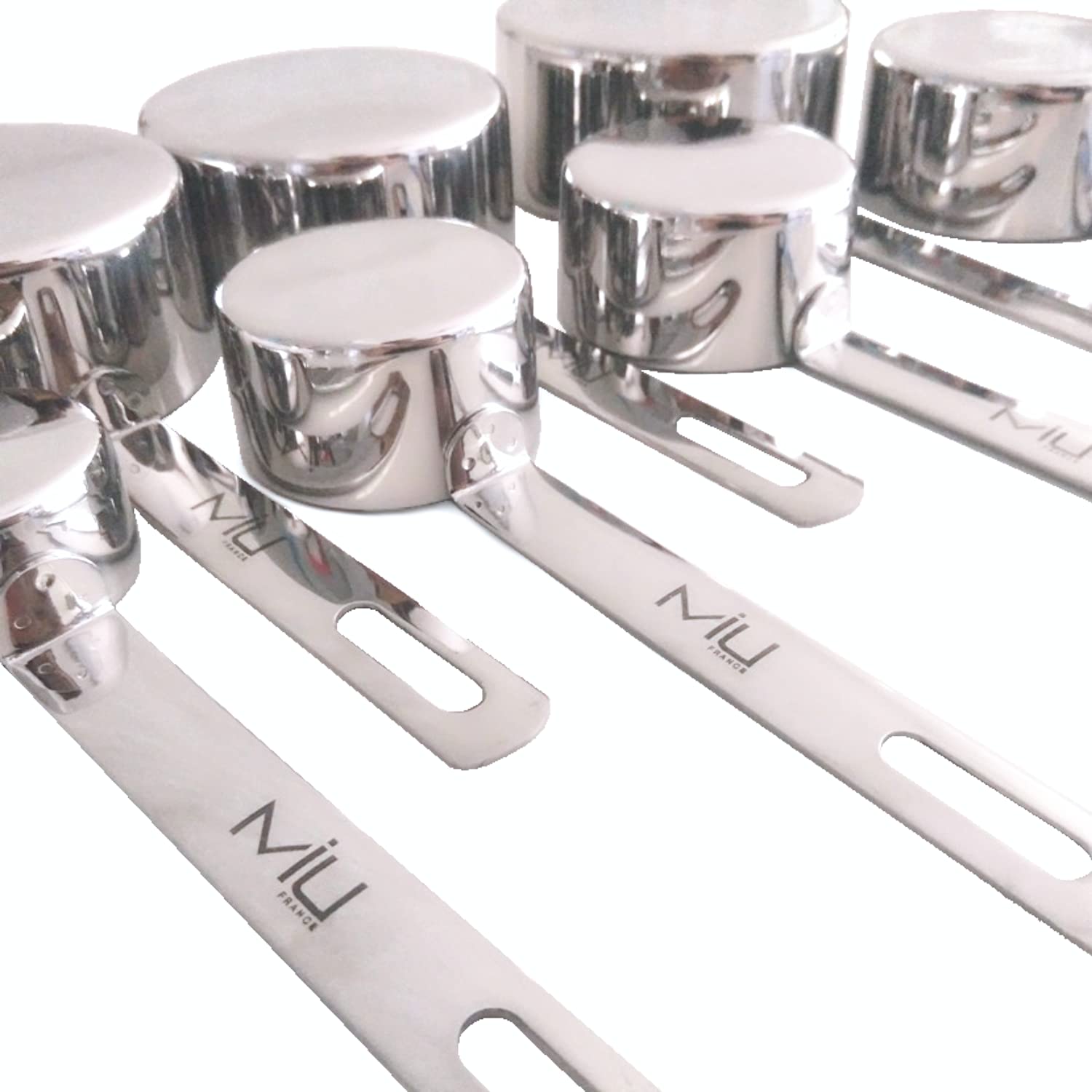 WALLFARM Measuring Cups and Spoons 7-Piece Set with Engraved Markings - Stainless Steel - Rust Resistant Cooking Measuring Utensils with Long Handles