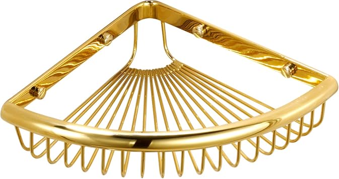 Shower Caddies Corner Shelf for Bathroom Brass Basket Organizers and Storage Shampoo Soap Holder Polished Gold