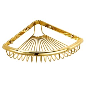 Shower Caddies Corner Shelf for Bathroom Brass Basket Organizers and Storage Shampoo Soap Holder Polished Gold