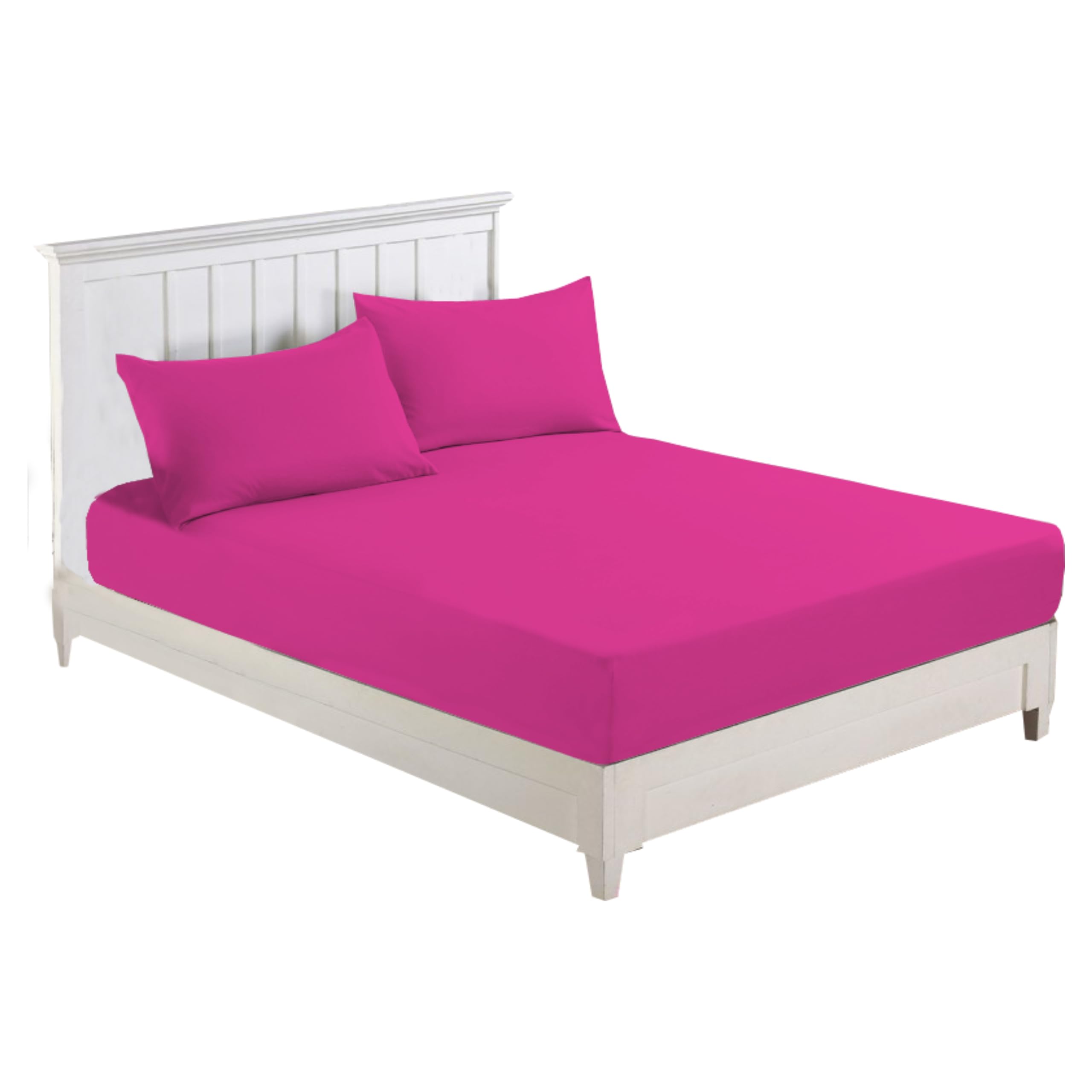R&Z Plain Luxury Polycotton Fitted Sheet Single, Double, King, Super King, 4FT (Fuscia, Small Double 4ft)