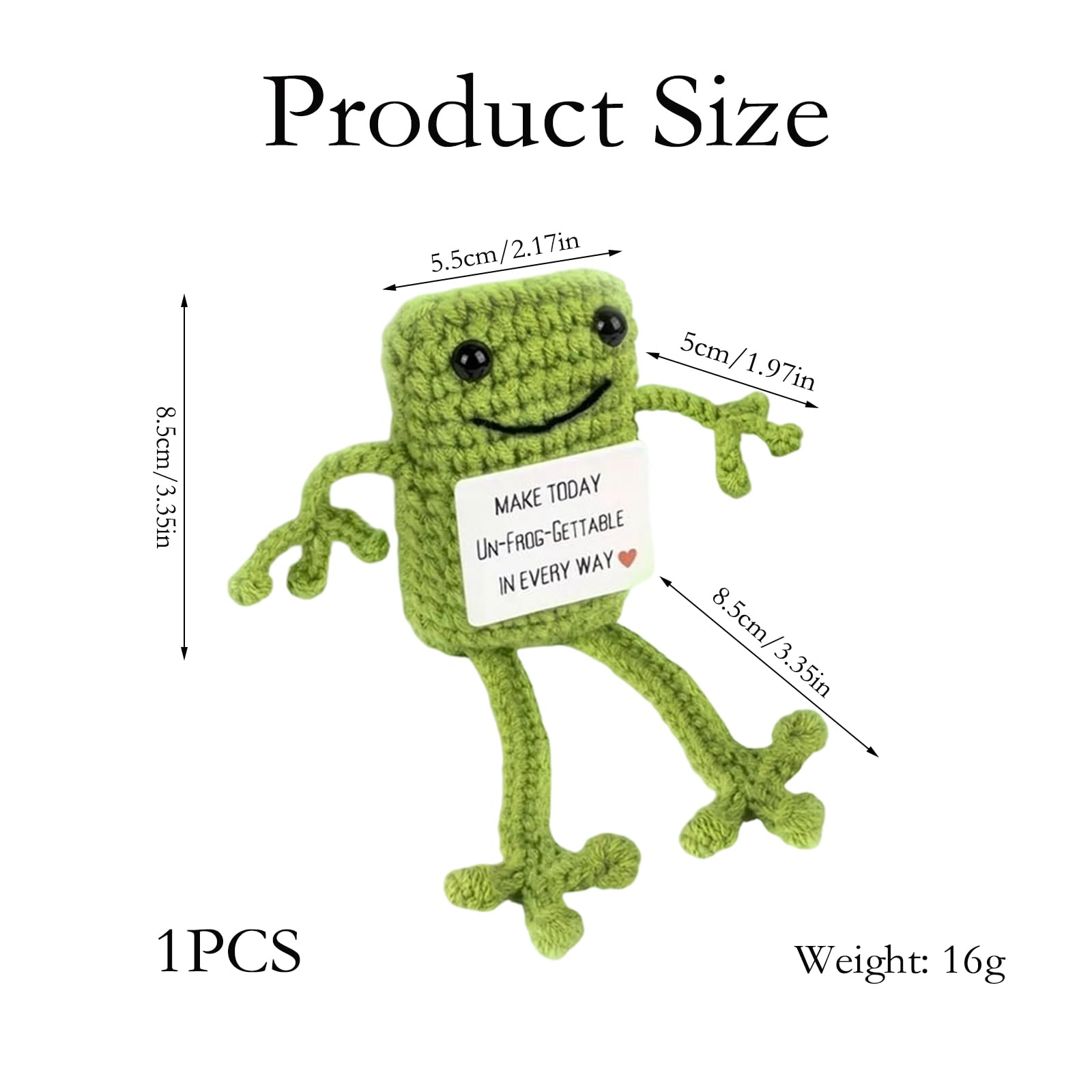 1 Pcs Crochet Toys, Crochet Gifts for Women, Green Frog Gifts with Encouragement Card, Funny Positive Animal Frog Crochet, Handmade Emotional Support Gift, Desk Decor for Office Workers 1