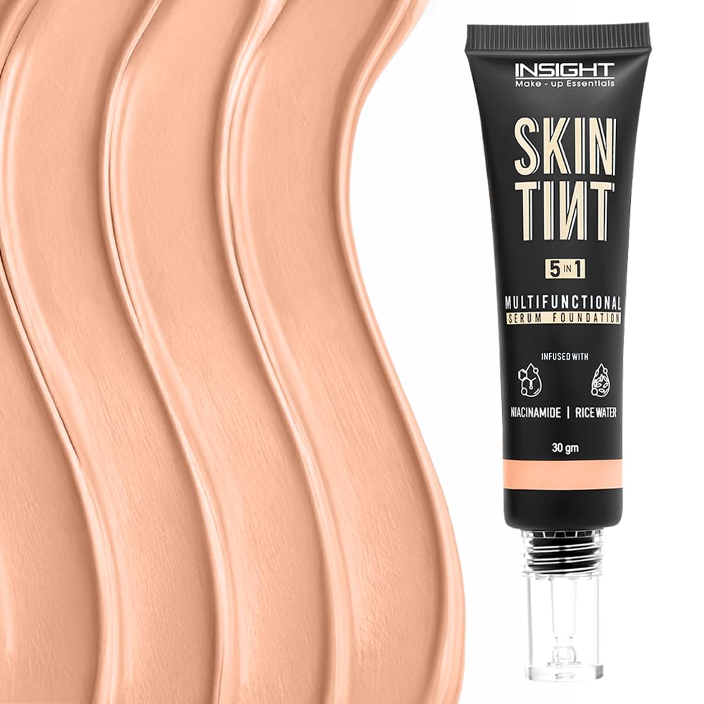 INSIGHT Skin Tint 5-in-1 Serum Foundation (30g) | Lightweight, Hydrating & Brightening with Niacinamide & Rice Water | Primer, Moisturizer & Sunscreen in One | For All Skin Types - Shade: Latte Please !-image-1