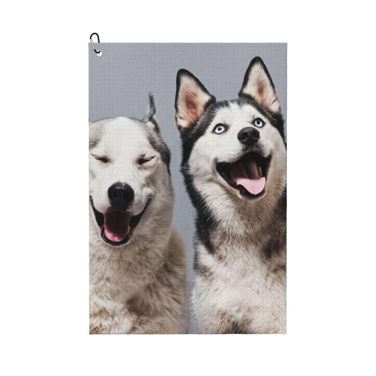 Hnnkloy Husky Printing, 16x24 in Portable Waffle Golf Towels with Carabiner Clip for Golf Bag