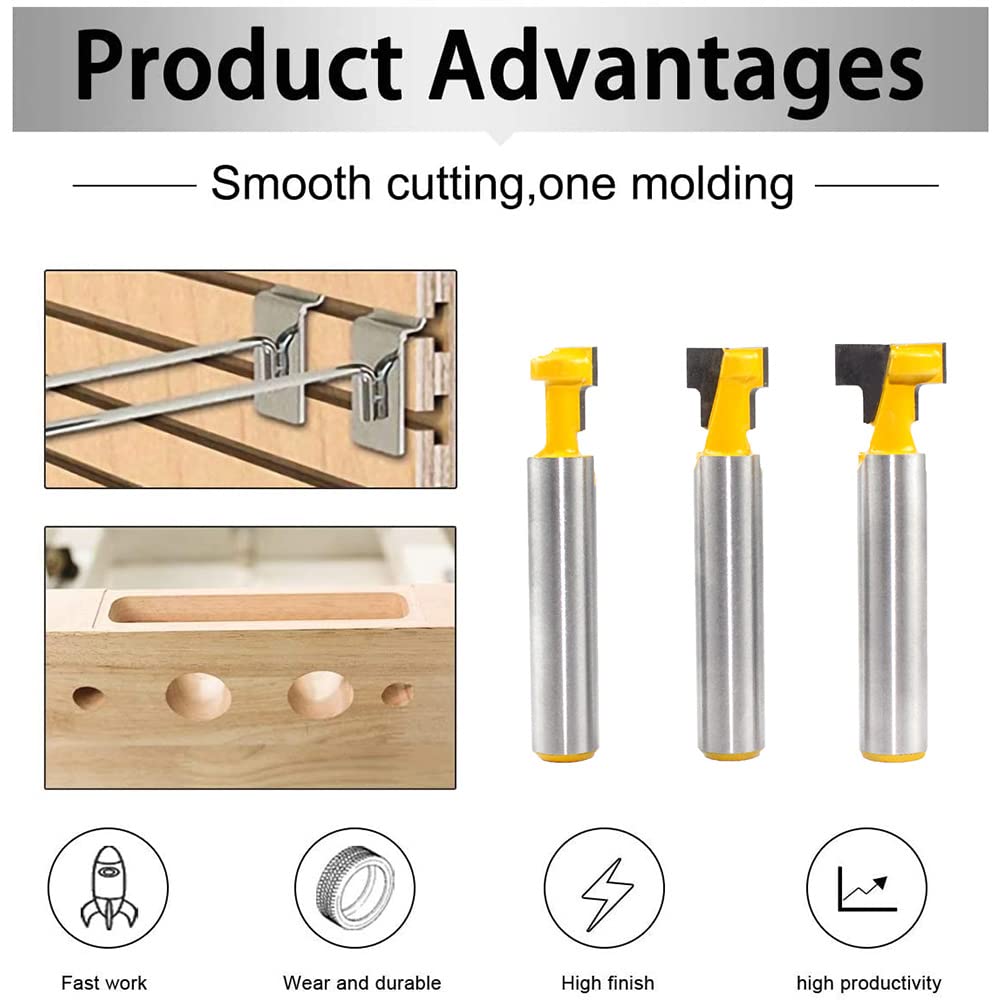 Fresa Scanalatura Router Bit Set, 3 Pezzi 8mm Gambo Fresa Set, Punte per Falegnameria Fresa di Legno, Codolo T-Slot Router Bit Cutter, per Strumenti di Lavorazione del Legno