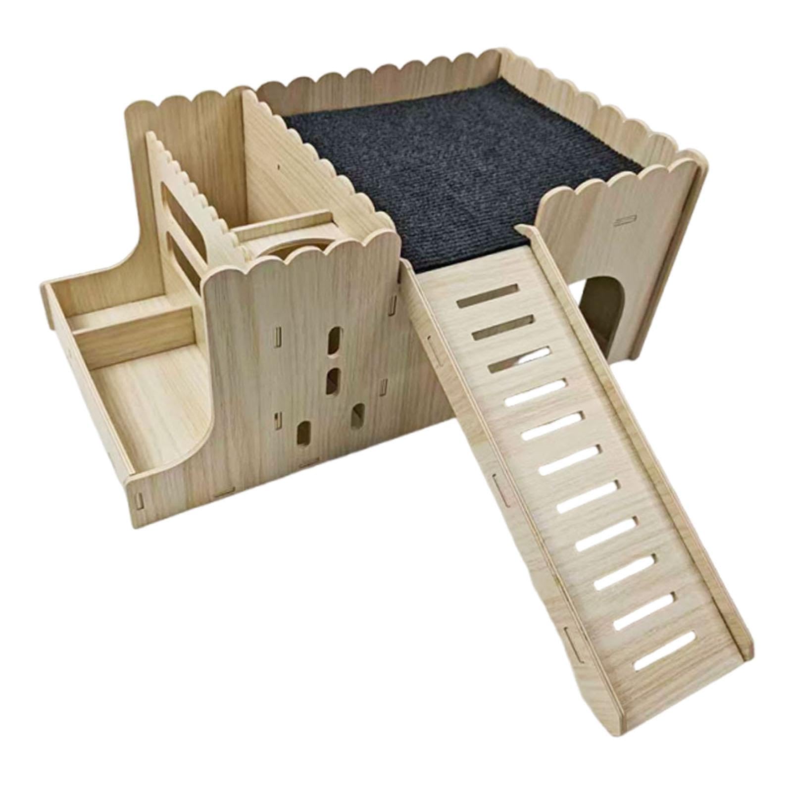 Casa para Hámster Refugio de Madera Hogar de Roedores Multifuncional para Dormir y Comer con Diseño de Arco y Comedero Superficie Suave Fácil