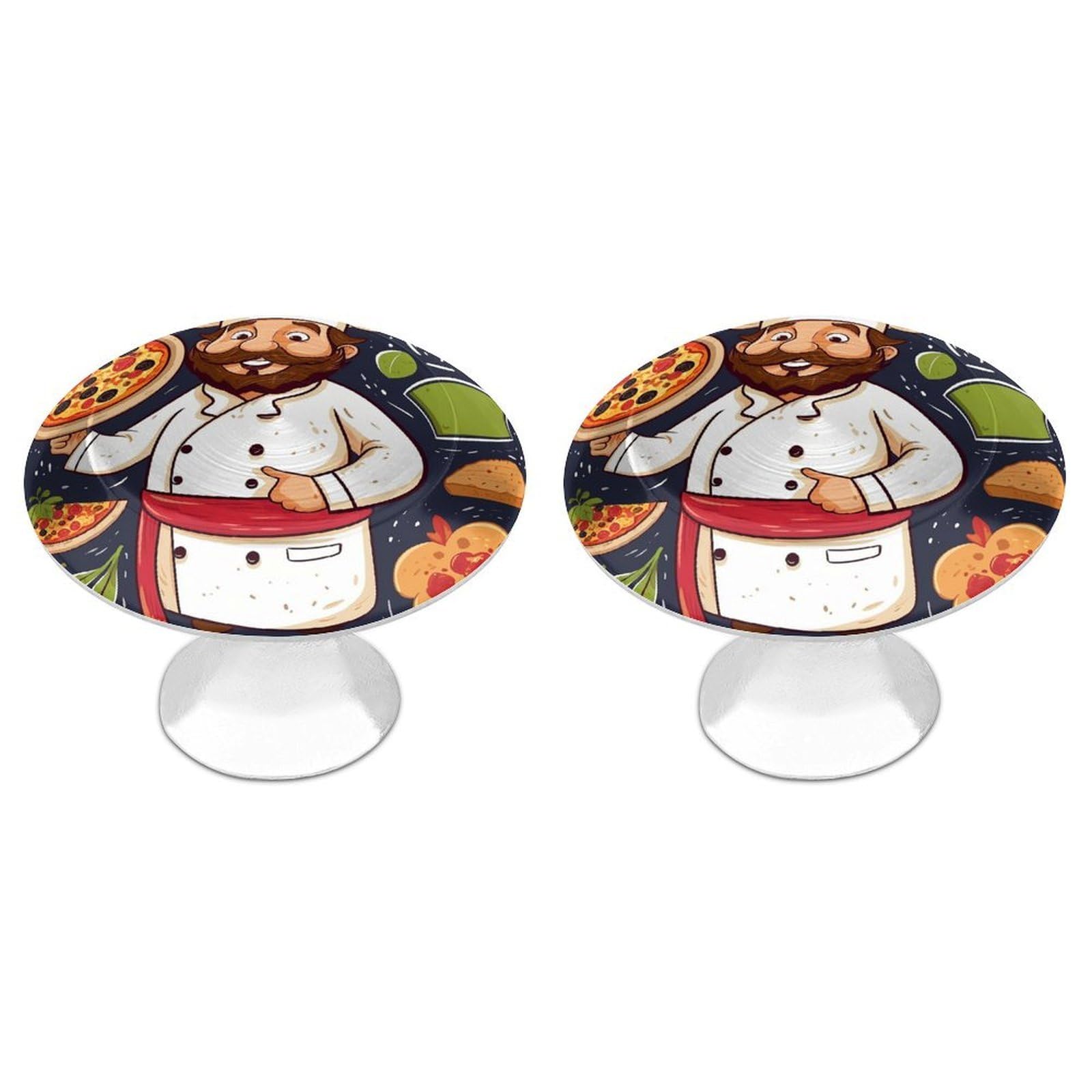 Fodpand White 2 Pack Cabinet Knobs 1.1 Inch Single Hole Drawer Pulls Handles Decorative Chef Pizza Furniture Knobs For Dresser Kitchen Bathroom Cupboard Wardrobe Vanity Closet Door Hardware
