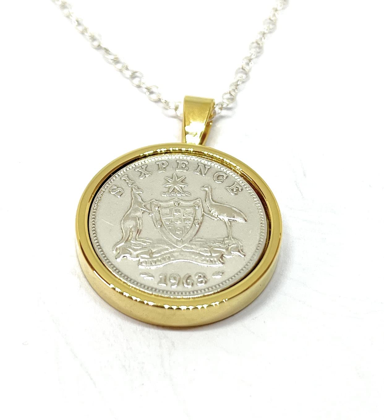 1963 Original Australian Sixpence Solid Pendant for a 60th birthday GLD, Other Clasp Type