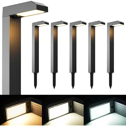 COXSENI Solar Pathway Lights Outdoor 6 Pack, 3 Color in 1 Bright Landscape Lighting with Cool/Warm/Daylight White Modes, Auto On/Off, IP65 Waterproof for Yard Garden Patio Walkway Sidewalk Lawn Decor