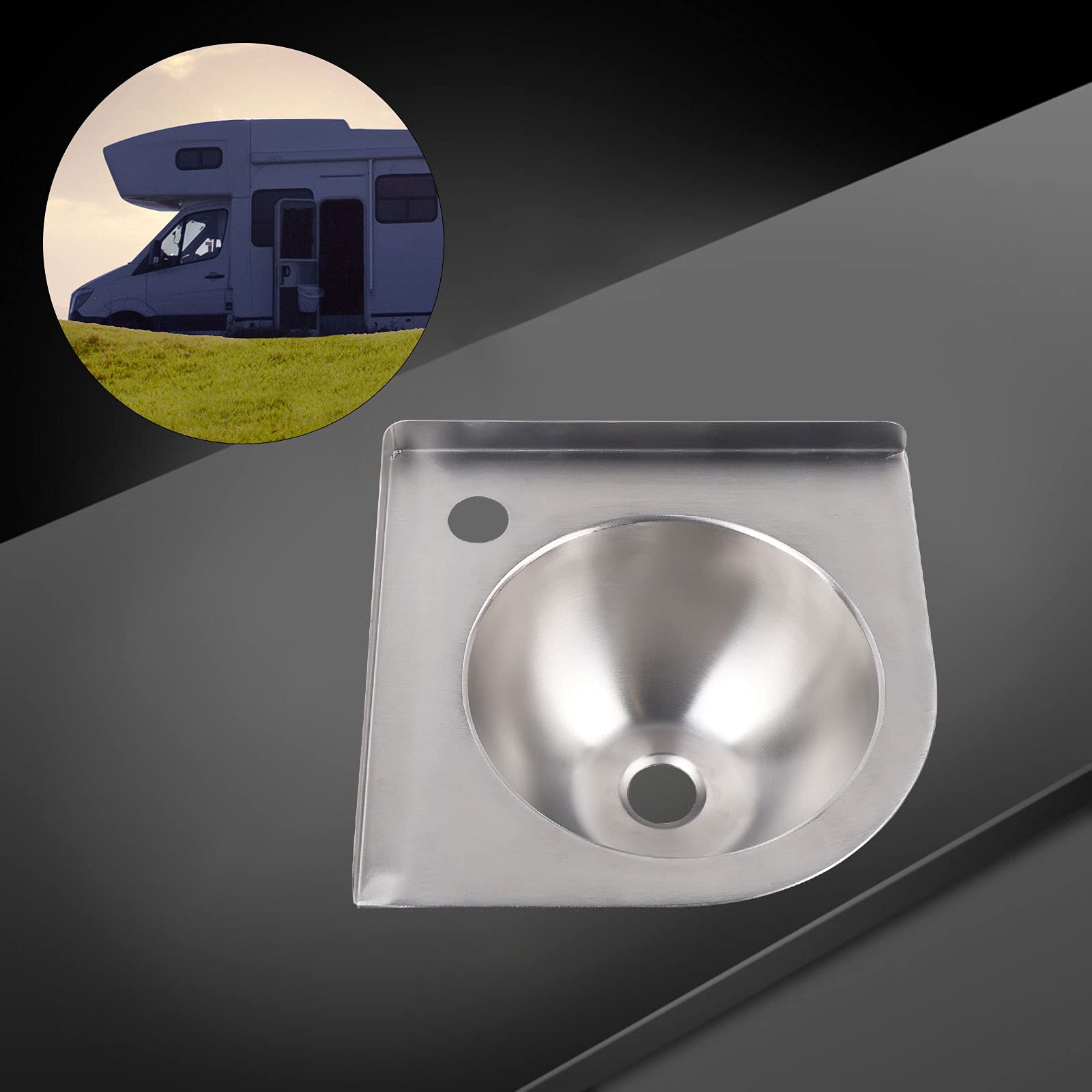 Fregadero esquinero de acrílico montado en la pared, fregadero de tocador con grifo para caravana, baño, cocina, cámper, cuarto de lavado pequeño, 12,12 pulgadas