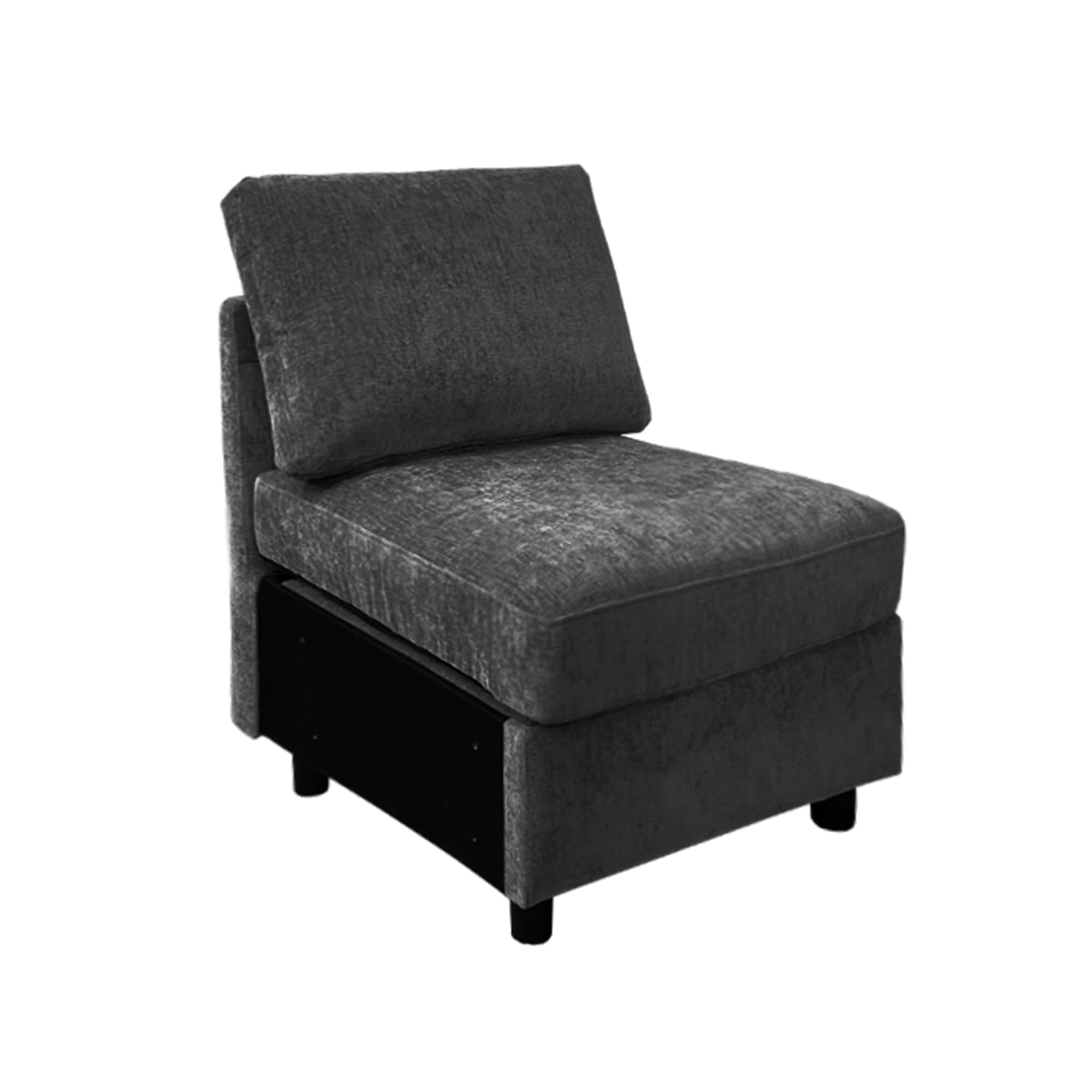 Middle Seat Module for Modular Sectional Couch Sofa, Living Room Accent Armless Sofa Chair with Storage & Pillow, Modern Side Sectional Middle Unit, Chenille Dark Grey