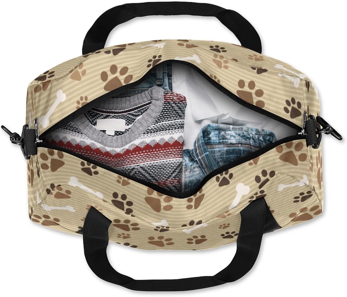 Vintage Animal Dog Paw Print Bone Personalized Kids Duffel Bag for Girls Boys Custom Name Sport Gym Bag Small Overnight Weekender Tote Bag Carry on Teen Dance Bag for Traveling Gymnastic Ballet