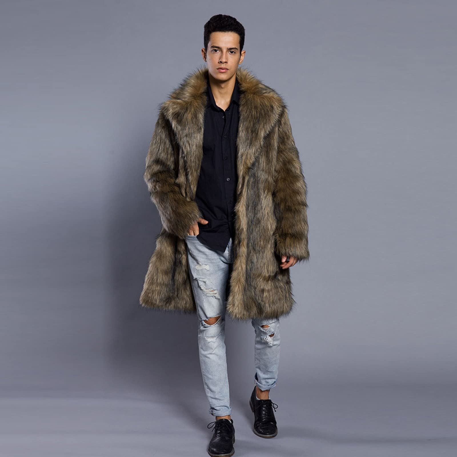 Männer Warme Verdickung Mantel Jacke Langer Mantel Jacke Kunstpelz Outwear Strickjacke Mode Solide Warme Lässige Wintermäntel