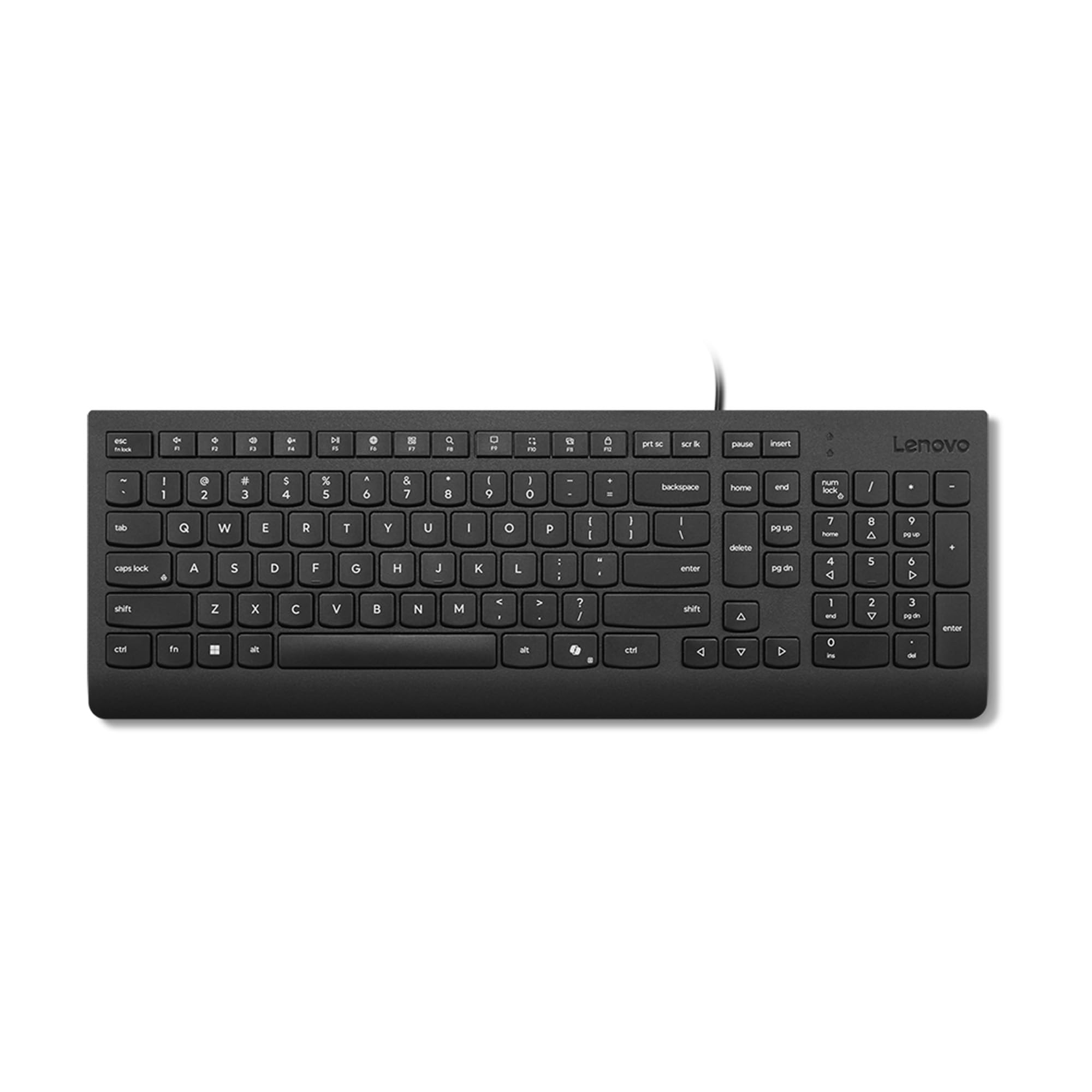 Lenovo Tastiera Cablata Essential – USB 1.8m, Layout 2.5 Zone con Tastierino Numerico, Tasti Silenziosi, Design Anti-Schizzi, Tasto Microsoft Copilot – Nero