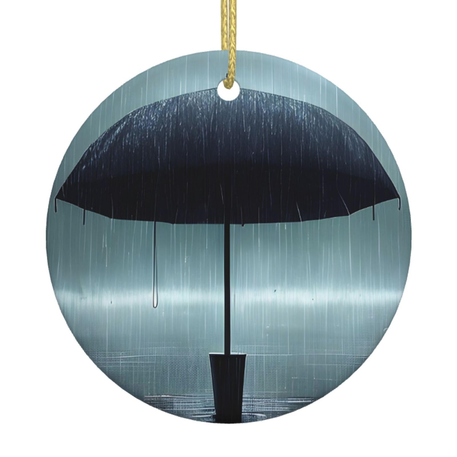 Black Umbrella in The rain Printed Christmas Tree Ceramic Ornaments Holiday Decoration Christmas Unique Pendant for Christmas Party