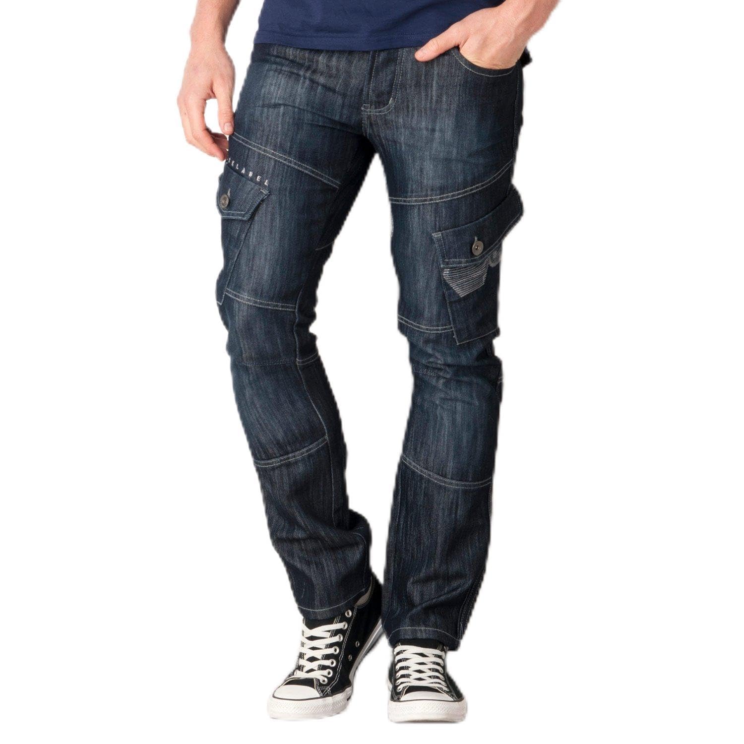 Crosshatch Mens New Cargo Combat Dark Washed Straight Leg Jeans W28- L32