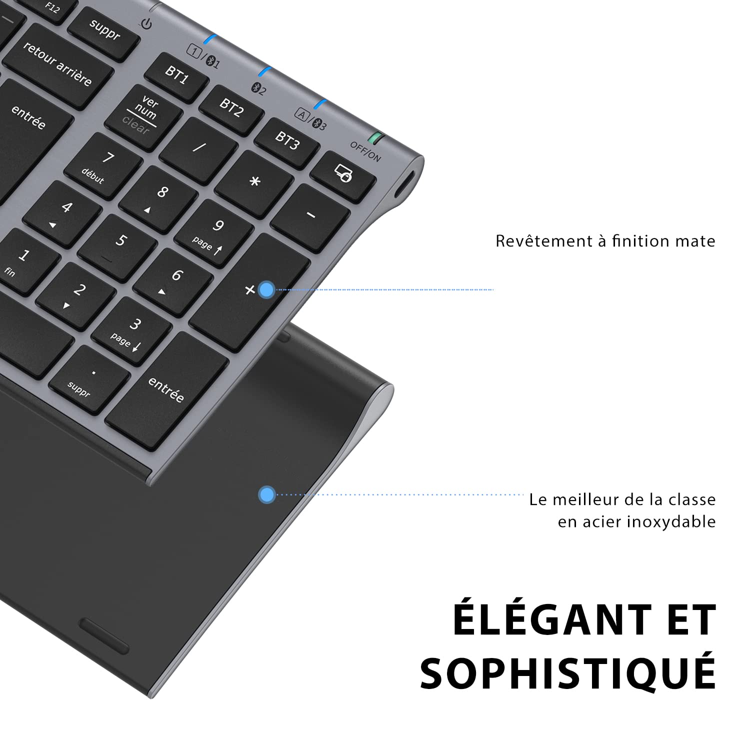 iClever Clavier Bluetooth, Clavier sans Fil Multi-dispositifs avec 3 Canal Bluetooth, USB-C Batterie Rechargeable, AZERTY Français, Ultra-Mince, pour Apple MacOS, iOS, Android, PC, Gris
