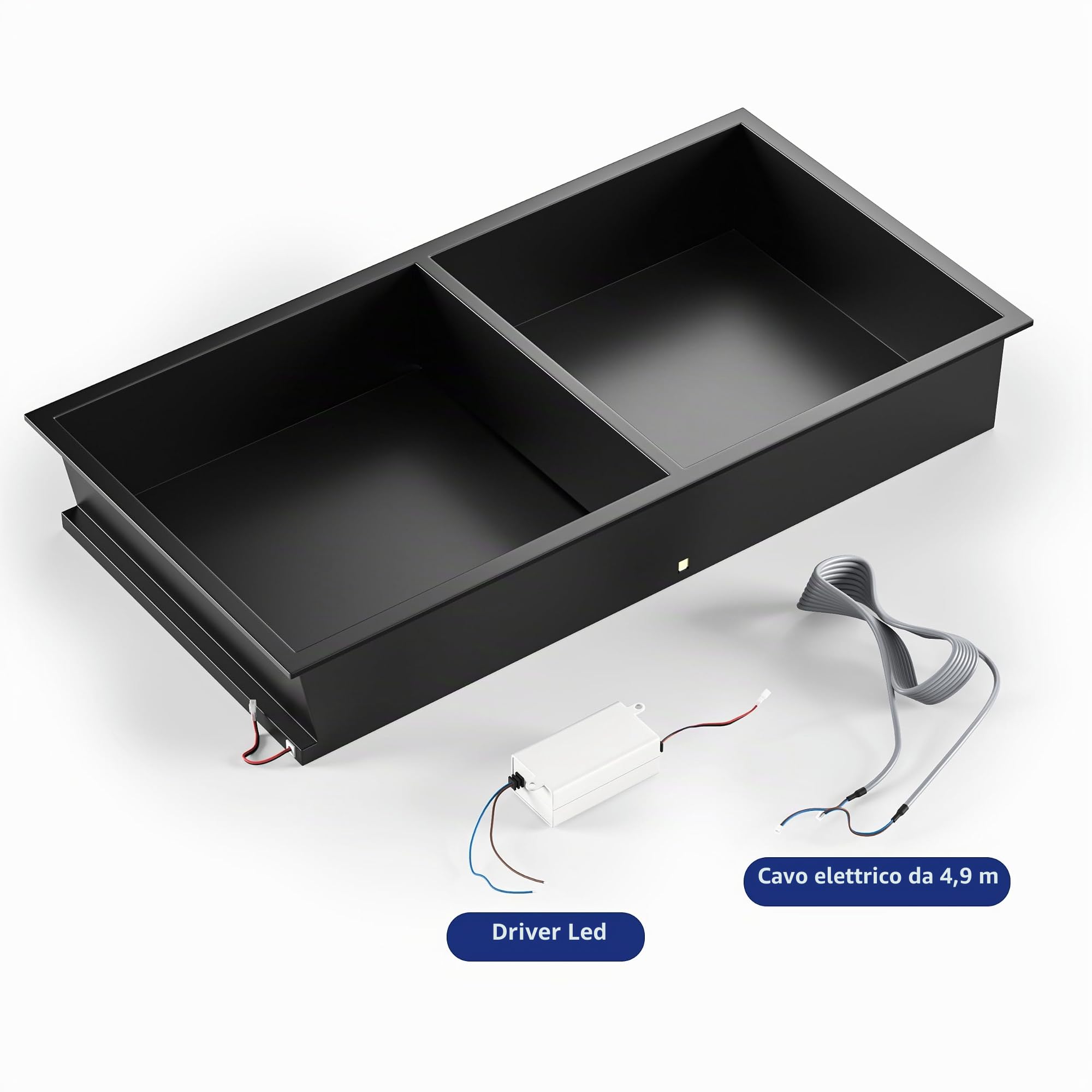 Nicchia per doccia a parete in acciaio inox con LED, a incasso, a doppio strato, 60 cm x 30 cm, non sono necessarie piastrelle, colore: nero