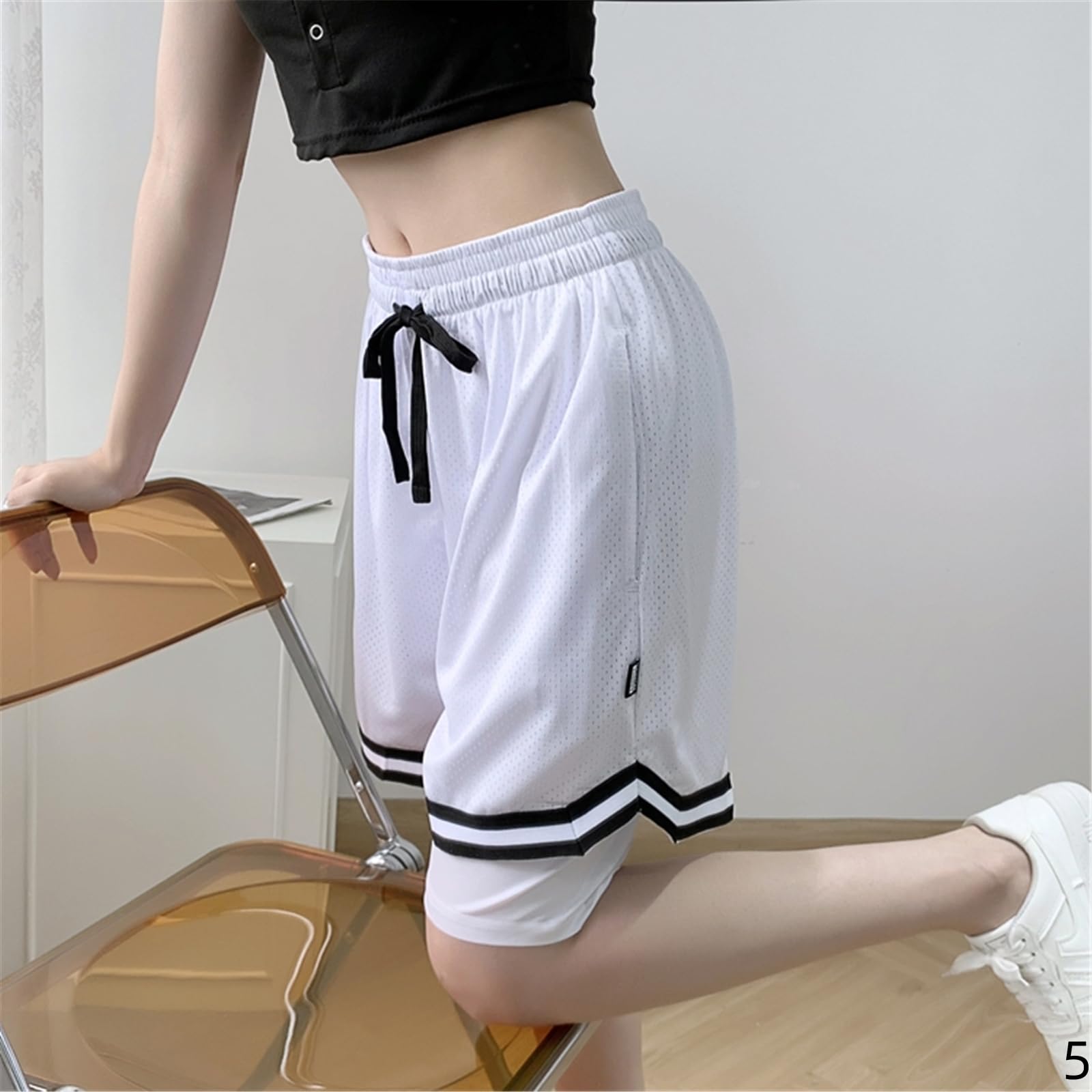 Shorts Donna Shorti Sportivi A Due Pezzi Falsi per Donne Ad Alta Vita Anti-Esposizione Fitness Maratona Yoga Shoga Shogs-Rosa-m