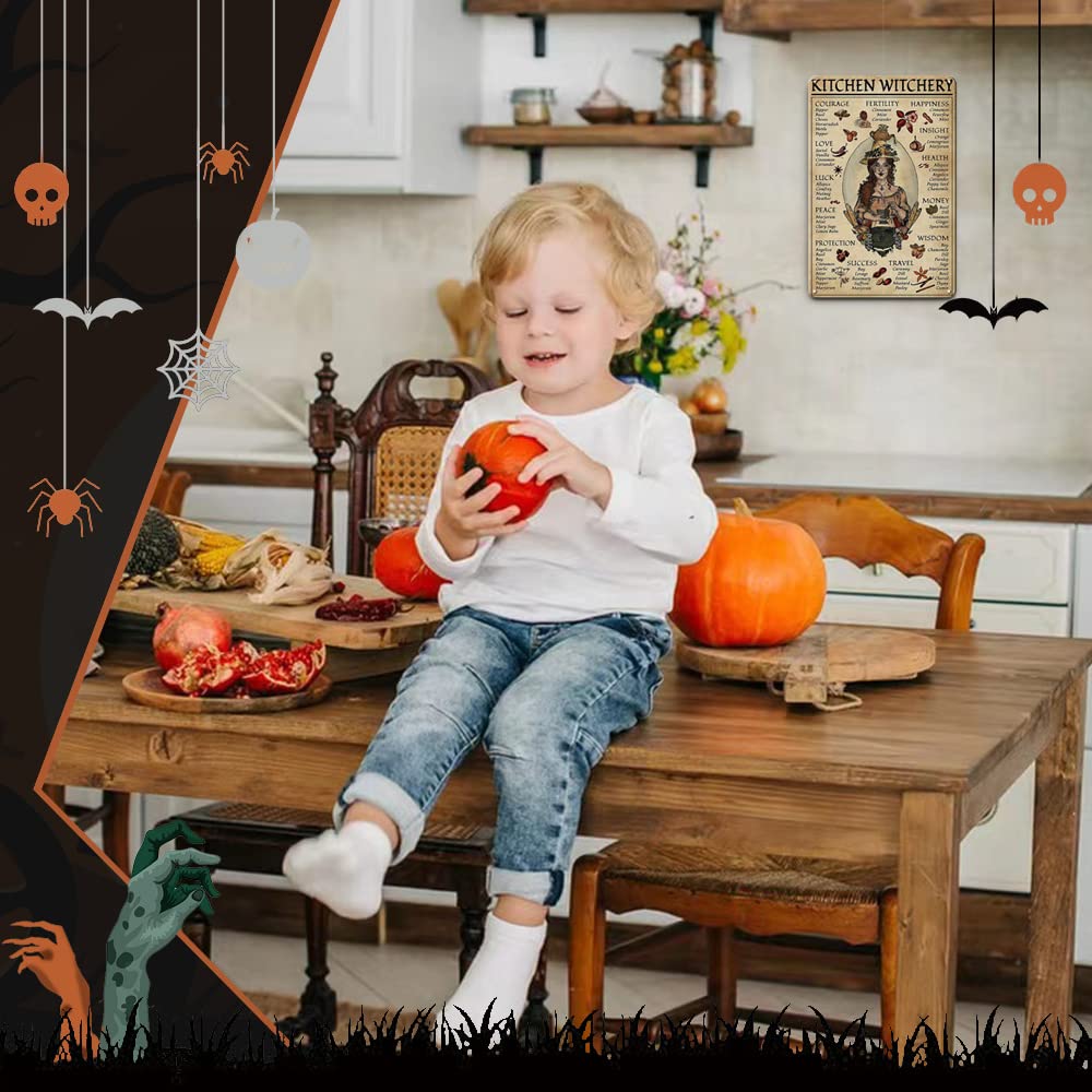 Décoration Murale Halloween Sorcière Citrouille Décorations Vintage Automne Maison Porte Panneau En Métal HAL04 7.9x11.8 Pouces