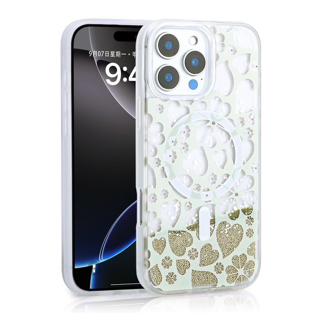 Zore Apple için uyumlu iPhone 15 Pro Max Kılıf Sıvılı Simli Baskılı Şeffaf Arka Yüzey Zore Mossa Silikon Kapak Gold