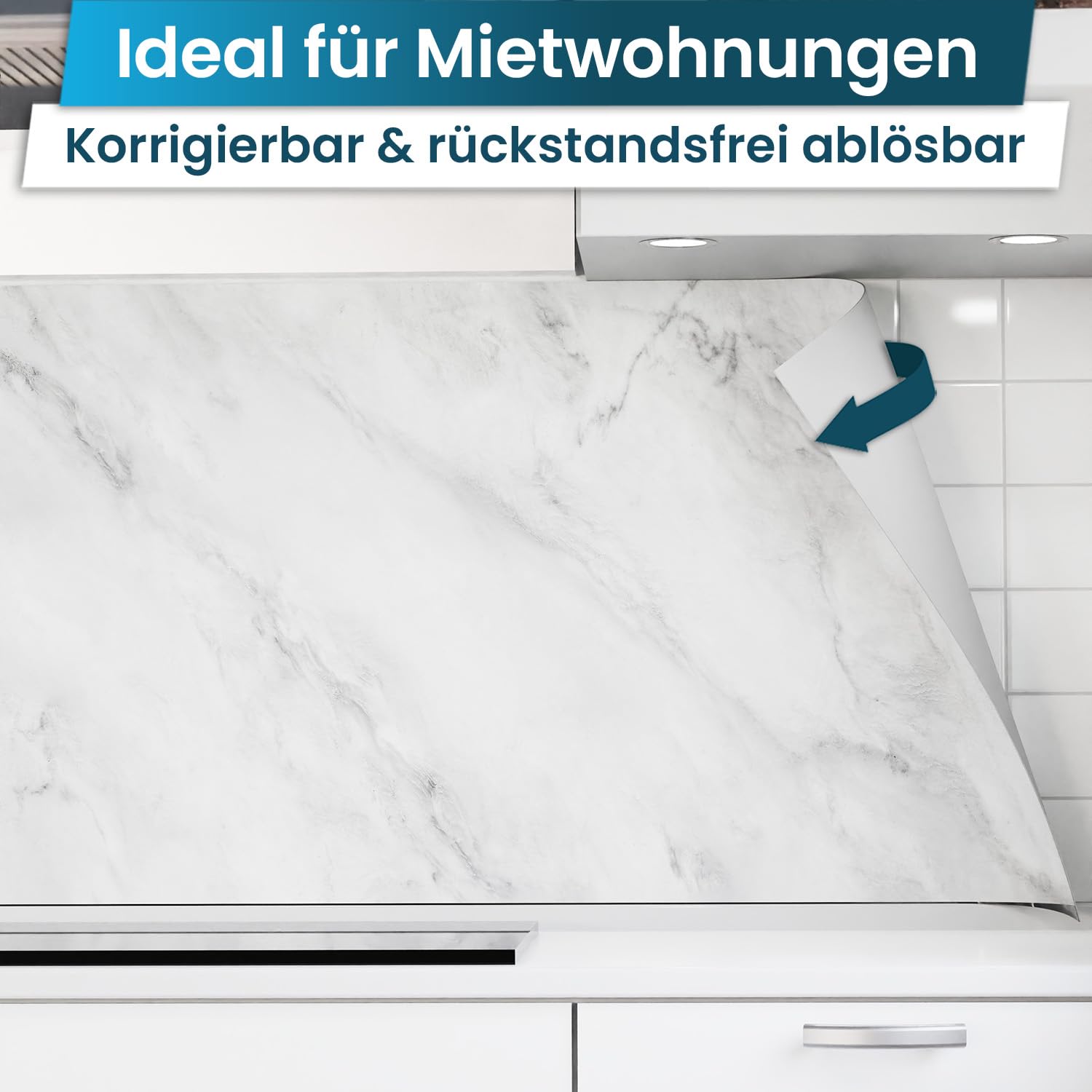danario Küchenrückwand selbstklebend - Matt - Spritzschutz Küche - versteifte PET Folie - 0,4 mm - Marmor weiß - Materialmuster A5
