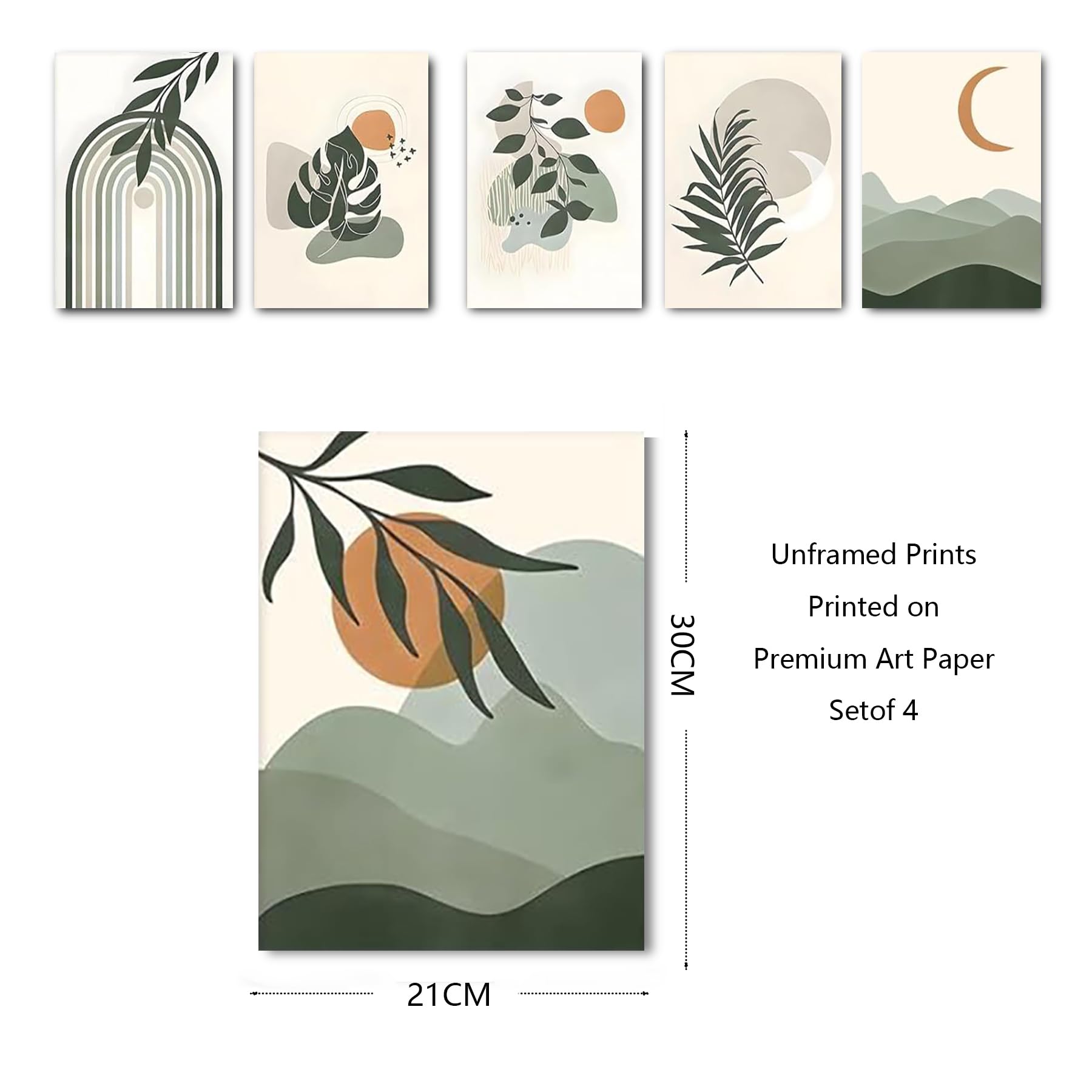 MAIGO 6pcs Botanical Prints - A4 Boho Wall Art Abstract Prints for Living Room Walls, green - Image 3