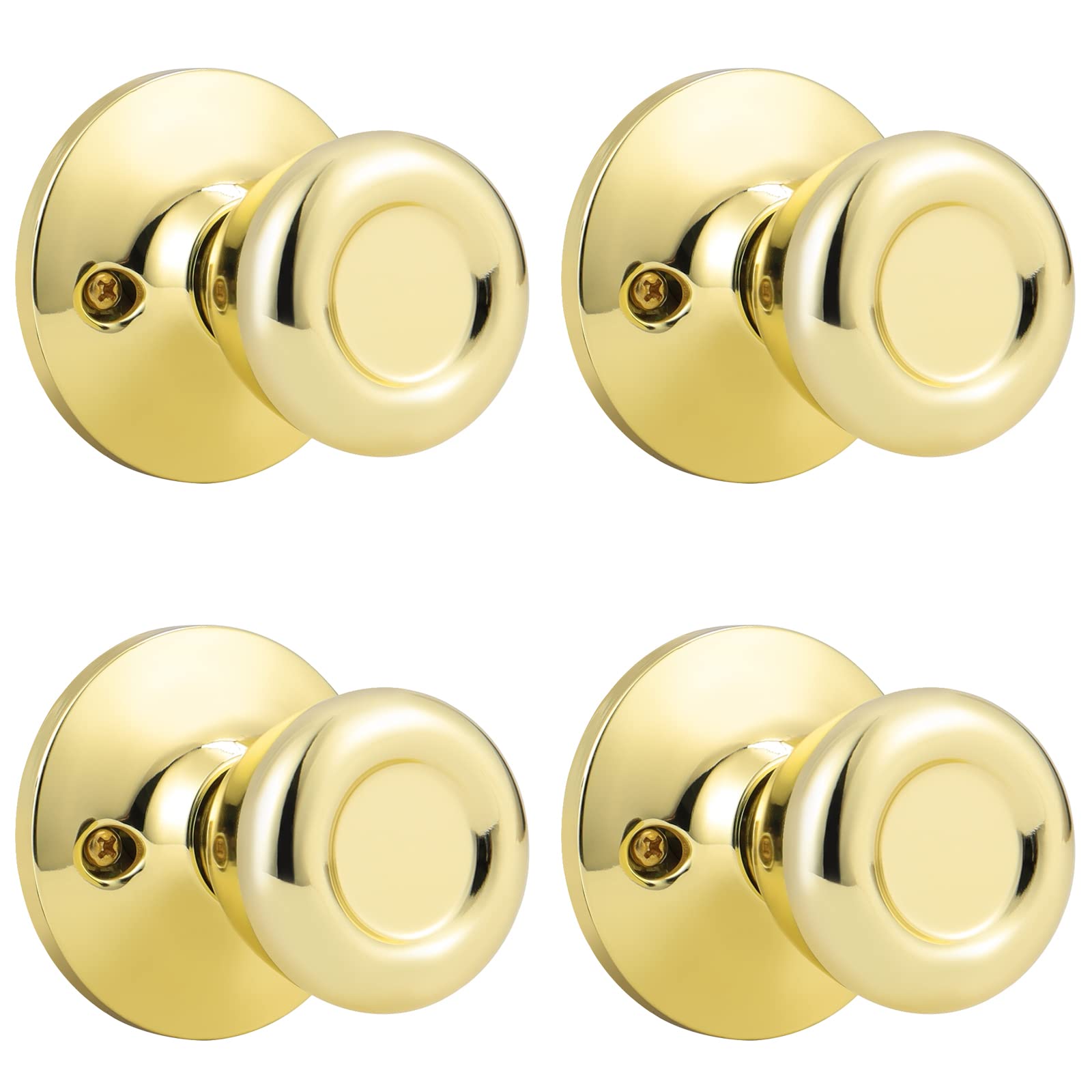 GOBEKOR Passage Door Knobs - 2 Pack Polished Brass -18