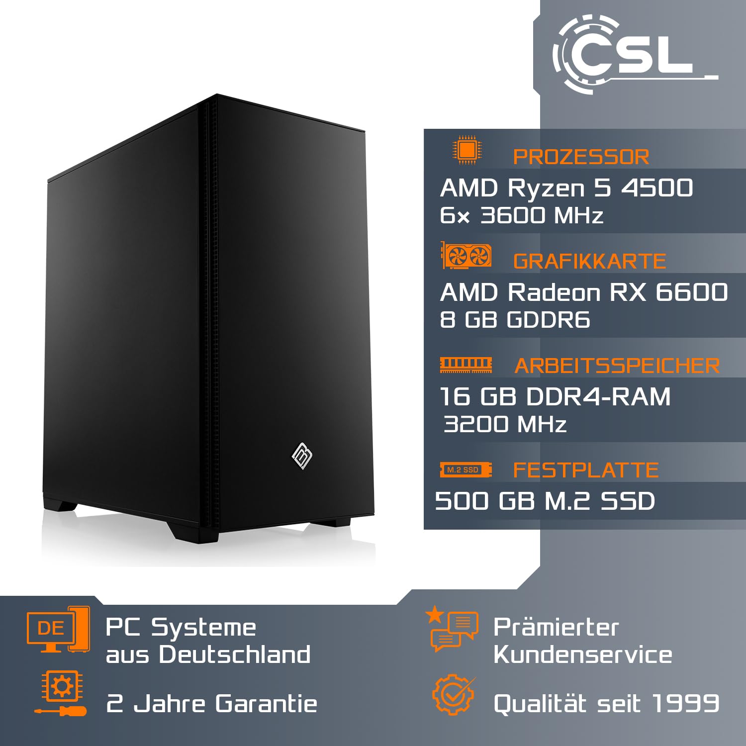 Basic Gaming PC mit Windows 11 Home | AMD Ryzen 5 4500 6x3.6GHz 
