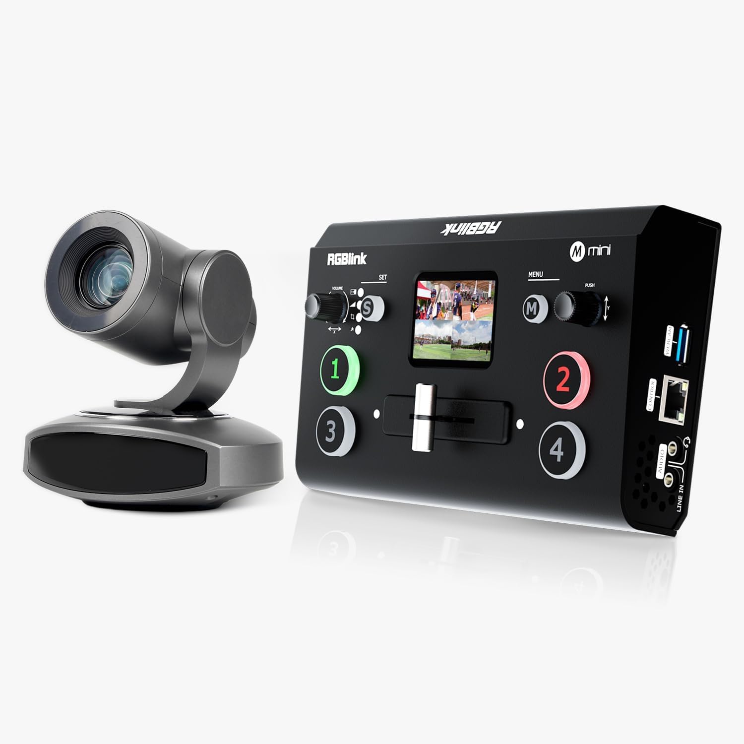 Mini Video Switcher with 4K PTZ Camera Bundle for Small Events, Wedding, Easy One-Person Operation, 4K PTZ Camera with HDMI/PoE + 4 HDMI Live Streaming Switcher