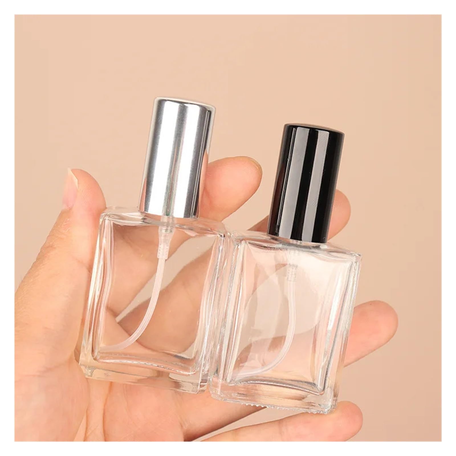 JINYOE 10 pezzi di flaconi di profumo spray atomizzatore for bottiglie quadrate piatte portatili da viaggio, bottiglie di ricarica in vetro vuote(Silver,10ml)