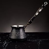 Vista 2 de BCS Cafetera turca griega árabe de cobre de 12 onzas con mango de madera (4 porciones) Cezve Ibrik Briki - Cafetera para estufa